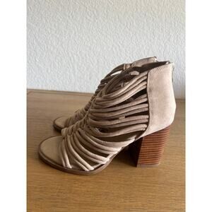 Torrid Women's Faux Suede Strappy Caged Block Heel Beige NEW ~ Size 9.5W